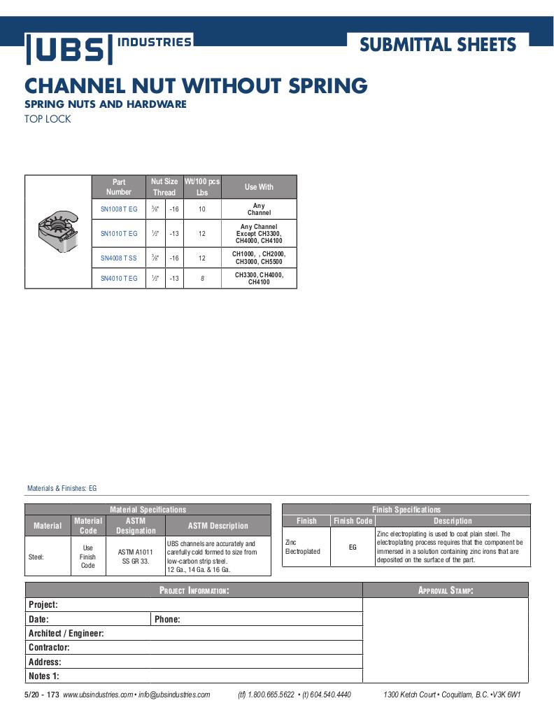 CHANNEL NUT WITHOUT SPRING TOP LOCK