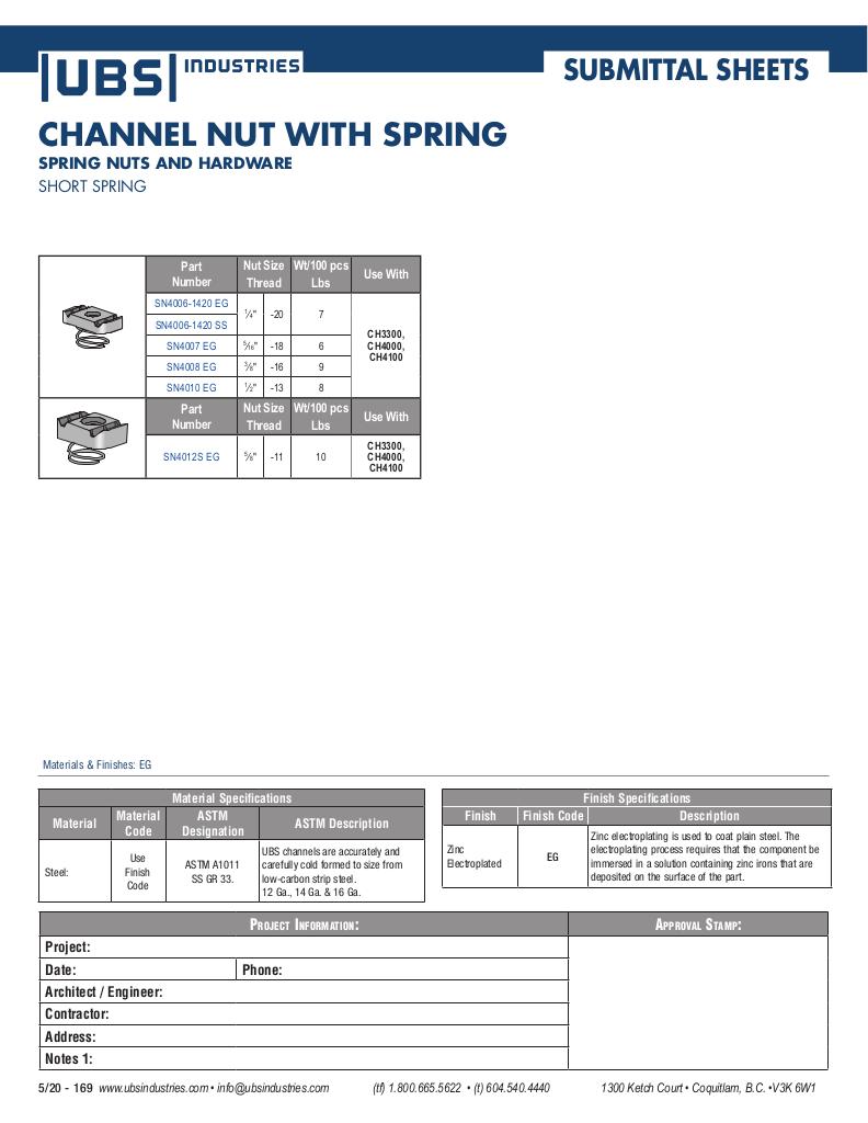 CHANNEL NUT WITH SPRING SHORT